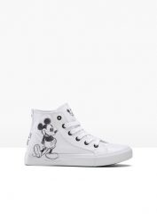 Wysokie sneakersy Myszka Miki. Białe buty sportowe lifestyle bonprix, bez wzorów, sportowe, bez zapięcia. Za 159.99 zł.
