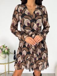 Sukienka w Brązowo-Beżowy Wzór 8851-168. Brązowe sukienki ModnaKiecka.pl, na co dzień, l, bez wzorów, z poliesteru, bez kołnierzyka, bez ramiączek. Za 114.99 zł.