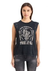 Scotch & Soda Top w kolorze antracytowym rozmiar: S. Czarne topy Scotch & Soda, s, bez wzorów, z bawełny, bez kołnierzyka, bez ramiączek. Za 92.42 zł.