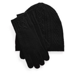Zestaw czapka, szalik i rękawiczki LAUREN RALPH LAUREN. Czarne szaliki i kominy Lauren Ralph Lauren, bez wzorów. Za 659.99 zł.