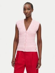 Tommy Hilfiger Kardigan WW0WW50075 Różowy jasny Slim Fit. Czerwone swetry Tommy Hilfiger, l, bez wzorów, z bawełny, bez ramiączek. Za 529.99 zł.