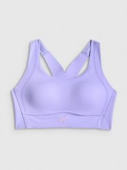 4F Biustonosz treningowy z wysokim wsparciem damski - fioletowy S. Fioletowe biustonosze sportowe 4f, bez wzorów, z gumy, na fitness i siłownię. Za 179.99 zł.