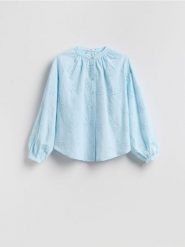 Koszula z haftowanym wzorem - jasnoniebieski. Niebieskie koszule Reserved, l, bez wzorów, z bawełny, bez kołnierzyka, bez ramiączek. Za 149.99 zł.