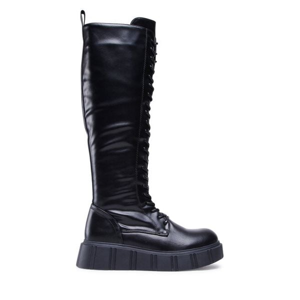 Kozaki Jenny Fairy. Czarne kozaki Jenny Fairy, bez wzorów, bez obcasa, na płaskiej podeszwie, bez zapięcia. Za 249.99 zł.