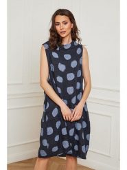Joséfine Lniana sukienka "Azura" w kolorze granatowym rozmiar: L. Niebieskie sukienki Joséfine, l, w ażurowe wzory, ze lnu, bez kołnierzyka, bez ramiączek, midi. Za 182.29 zł.