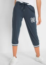 Spodnie joggingowe 3/4 z mieszanki bawełny. Czarne spodnie sportowe bonprix, bez wzorów, z bawełny, na fitness i siłownię. Za 77.99 zł.