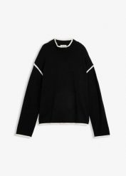 Sweter z golfem z mieszanki bawełny. Czarne swetry bonprix, bez wzorów, z bawełny, bez ramiączek. Za 129.99 zł.