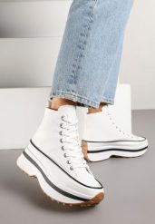 Białe Trampki z Cholewką za Kostkę na Platformie Falavira. Białe trampki Renee, bez wzorów, eleganckie, za kostkę, bez zapięcia. W wyprzedaży za 75.99 zł.