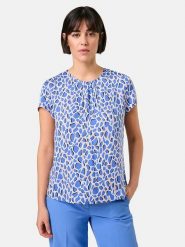 Gerry Weber Bluzka w kolorze niebiesko-beżowym rozmiar: 36. Brązowe bluzki Gerry Weber, s, bez wzorów, z wiskozy, klasyczne, bez kołnierzyka, bez ramiączek. Za 162.49 zł.