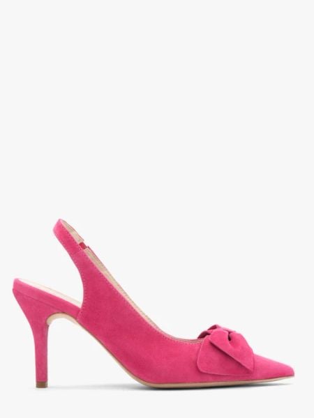 Czółenka typu slingback w kolorze fuksji. Fioletowe czółenka Ryłko, bez wzorów, z gumy, bez obcasa, na szpilce, bez zapięcia. W wyprzedaży za 299.99 zł.