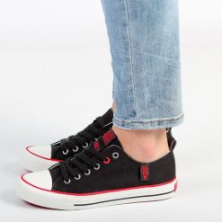 Czarne trampki damskie Big Star Jj274122. Czarne trampki BIG STAR, bez wzorów, z tkaniny, retro, bez zapięcia. Za 109.52 zł.