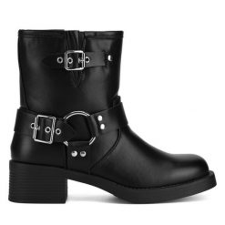 Botki JENNY. Czarne botki Jenny, bez wzorów, bez obcasa, na słupku, bez zapięcia. Za 119.99 zł.