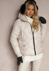 Beżowa Pudełkowa Kurtka z Pikowanymi Przeszyciami i Kapturem Semirielle. Brązowe kurtki Renee, l, bez wzorów, z jeansu, eleganckie. Za 239.99 zł.