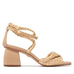 Sandały Eva Longoria. Brązowe sandały Eva Longoria, bez wzorów, bez obcasa, na słupku, bez zapięcia. Za 449.99 zł.