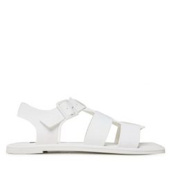 Sandały Steve Madden. Białe sandały Steve Madden, bez wzorów, bez obcasa, na płaskiej podeszwie, bez zapięcia. Za 349.99 zł.