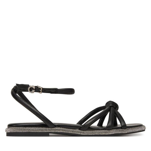 Sandały Guess. Czarne sandały Guess, z aplikacjami, bez obcasa, na płaskiej podeszwie, bez zapięcia. Za 379.99 zł.