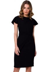 Elegancka ołówkowa sukienka z paskiem krótki rękaw czarna. Czarne sukienki Stylove, xxl, bez wzorów, eleganckie, bez kołnierzyka, bez ramiączek, mini, ołówkowe. Za 329.00 zł.