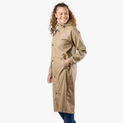 Kurtka przeciwdeszczowa damska do wędrówek wodoodporna Väderöarna Long Coat W. Brązowe kurtki SWEDEMOUNT, bez wzorów, bez kaptura. Za 329.99 zł.