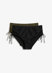 Modelujące figi bikini (2 pary), lekki stopień modelowania sylwetki. Czarne bikini bonprix, bez wzorów. Za 134.99 zł.