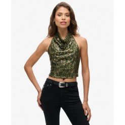 Top z cekinami z dekoltem typu halter Cowl. Żółte bielizna termoaktywna damska Superdry, bez wzorów, bez ramiączek. Za 342.70 zł.