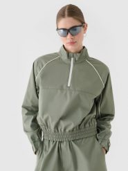Kurtka przejściowa cropped ze stójką damska - oliwkowa/khaki. Brązowe kurtki 4f, m, bez wzorów, z bawełny, sportowe, bez kaptura. W wyprzedaży za 149.99 zł.