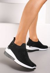 Czarne Wsuwane Sneakersy z Cyrkoniami na Koturnie Tireva. Czarne buty sportowe lifestyle Renee, bez wzorów, sportowe, bez zapięcia. W wyprzedaży za 55.99 zł.