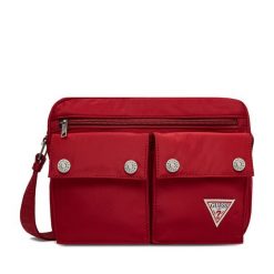 Torebka Guess Jeans. Czerwone listonoszki Guess Jeans, z aplikacjami, z jeansu, bez dodatków. Za 199.99 zł.