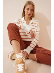 Happiness Istanbul Sweter w kolorze kremowo-pomarańczowym rozmiar: S/M. Brązowe swetry Happiness Istanbul, m, bez wzorów, bez ramiączek. Za 60.99 zł.