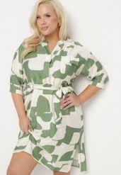 Zielona Sukienka z Wiskozą w Abstrakcyjny Wzór z Wiązanym Paskiem Ilanilia. Zielone sukienki Born2be, na co dzień, plus size, bez wzorów, z wiskozy, eleganckie, bez kołnierzyka, plus size, bez ramiączek, midi, kopertowe. W wyprzedaży za 90.99 zł.