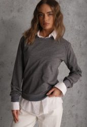 Ciemnoszara Casualowa Bluza z Bawełną Akko. Szare bluzy bez kaptura Renee, l, bez wzorów, z bawełny, bez kaptura. Za 59.99 zł.