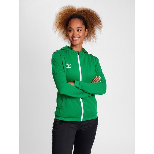 Hummel bluza damska sportowa Authentic Poly Zip Hoodie. Zielone bluzy z kapturem Hummel, bez wzorów, z kapturem, na fitness i siłownię. Za 189.00 zł.