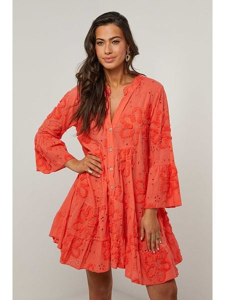 Le Monde du Lin Sukienka w kolorze koralowym rozmiar: 40/42. Pomarańczowe sukienki Le Monde du Lin, bez wzorów, z bawełny, klasyczne, bez kołnierzyka, bez ramiączek, midi. Za 157.73 zł.