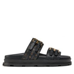 Klapki Pollini. Czarne klapki Pollini, bez wzorów, bez obcasa, bez zapięcia. Za 1,619.00 zł.