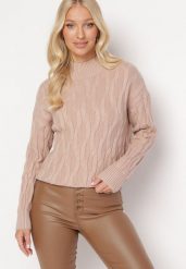 Beżowy Klasyczny Golf z Dużym Splotem Abelarda. Brązowe swetry Born2be, bez wzorów, ze splotem, klasyczne, bez ramiączek. W wyprzedaży za 110.49 zł.