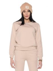 Bluza z bawełna z zamek błyskawiczny na co dzień. Brązowe bluzy LEONE 1947 APPAREL, xs, bez wzorów, z bawełny, bez ramiączek, bez kaptura. Za 273.65 zł.