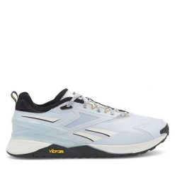 Buty na siłownię Reebok. Niebieskie buty treningowe Reebok, bez wzorów, bez zapięcia, na fitness i siłownię. Za 359.99 zł.