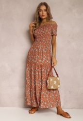 Pomarańczowo-Niebieska Sukienka z Wiskozy Tariya. Brązowe sukienki Renee, m, z aplikacjami, z wiskozy, boho, bez kołnierzyka, bez ramiączek, maxi. W wyprzedaży za 63.99 zł.