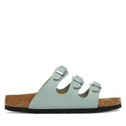 Klapki Birkenstock. Zielone klapki Birkenstock, bez wzorów, bez obcasa, bez zapięcia. Za 399.99 zł.