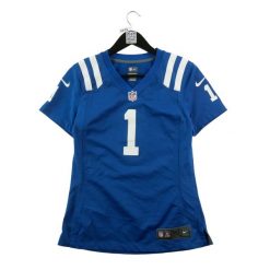 Second life - Nike damska koszulka NFL Indianapolis Colts 1 - Jak nowy. Niebieskie t-shirty sportowe Nike, l, bez wzorów, bez ramiączek, do piłki nożnej. Za 149.06 zł.