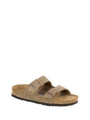 Birkenstock Skórzane klapki w kolorze beżowym rozmiar: 37. Brązowe klapki Birkenstock, bez wzorów, z nubiku, klasyczne, z otwartym noskiem, bez obcasa, bez zapięcia. Za 314.95 zł.