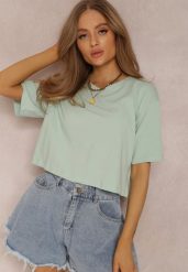Miętowy T-shirt Phelista. Zielone t-shirty Renee, l, bez wzorów, z jeansu, klasyczne, bez kołnierzyka, bez ramiączek. W wyprzedaży za 31.99 zł.