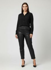 Eleganckie czarne spodnie BengaMetallic04 7/8 o kroju slim fit PLUS SIZE XXL OVERSIZE JESIEŃ. Czarne spodnie materiałowe Moda Size Plus Iwanek, bez wzorów, z elastanu, biznesowe. Za 199.90 zł.