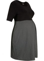 Sukienka ciążowa dzianinowa. Czarne sukienki bonprix, bez wzorów, z dzianiny, bez kołnierzyka, moda ciążowa, bez ramiączek. Za 84.99 zł.