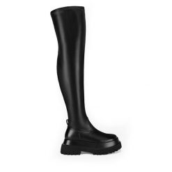 Kozaki DeeZee. Czarne kozaki DeeZee, bez wzorów, bez obcasa, na płaskiej podeszwie, bez zapięcia. Za 174.99 zł.