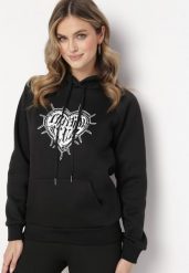 Czarna Bluza z Kapturem i Nadrukiem oraz Ściągaczami Sitta. Czarne bluzy Born2be, l, bez wzorów, z kapturem. W wyprzedaży za 67.99 zł.