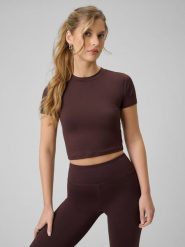 4F T-shirt slim gładki damski - brązowy M. Brązowe t-shirty 4f, m, bez wzorów, z materiału, klasyczne, bez kołnierzyka, bez ramiączek. Za 89.99 zł.