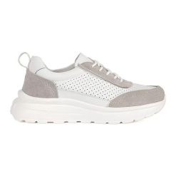 Goodin Skórzane ażurowe buty sportowe na grubej podeszwie białe. Białe buty treningowe w ażurowe wzory, z materiału, bez zapięcia. Za 274.92 zł.
