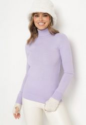 Fioletowy Golf w Klasycznym Stylu Tasfedi. Fioletowe swetry Born2be, m, bez wzorów, z jeansu, eleganckie, bez ramiączek. W wyprzedaży za 67.99 zł.