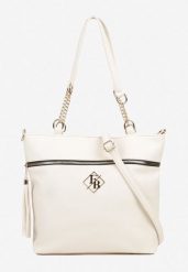 Biała Torebka Typu Shopper z Ozdobnymi Rączkami i Paskiem na Ramię Idaloriela. Białe shopper bag Renee, bez wzorów, z jeansu, biznesowe, na ramię, bez dodatków. Za 99.99 zł.