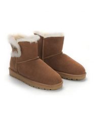 NICEBAY Skórzane botki zimowe "Labriela" w kolorze jasnobrązowym rozmiar: 37. Brązowe botki NICEBAY, z aplikacjami, z materiału, bez obcasa, bez zapięcia. Za 220.30 zł.